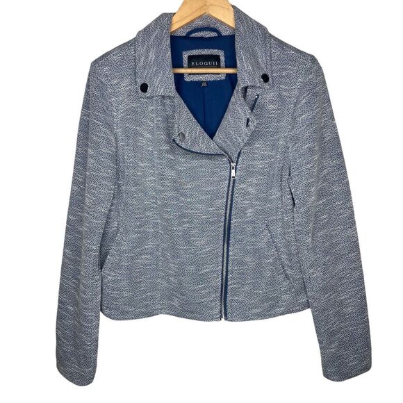 Eloquii Jacket Size 14/16 Soft Gray Knit Moto Full Zip Asymmetrical - Picture 4 of 10